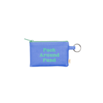 Small zippered lavender pouch with Fuck Around Fund printed in mint green in the center. The pouch features a mint green zipper pull and attached metal key ring. 