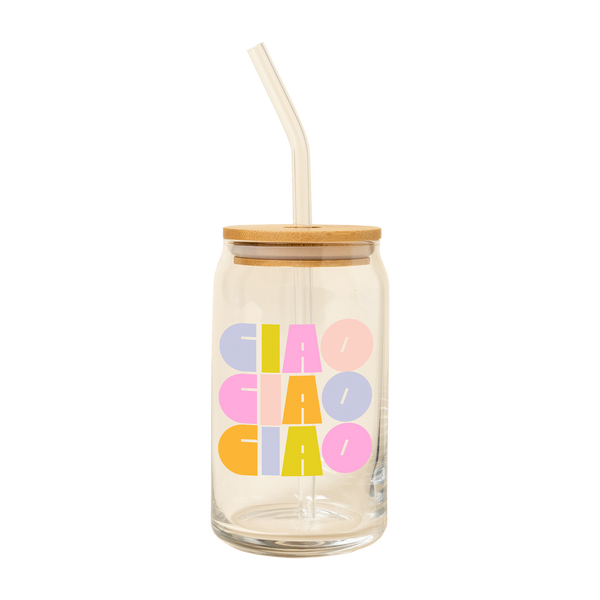 Can Glass w/ Lid + Straw
