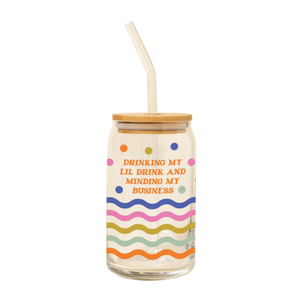 Can Glass w/ Lid + Straw