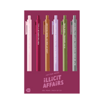 iLLiCiT AFFAIRS – Jotter Gel Pen Set
A bittersweet blend of heartbreak and hindsight. Perfect for chronicling the things you shouldn’t say—but write anyway.