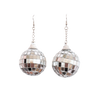 Silver mirrored disco ball hanging earrings. These disco ball earrings are super fun and very lightweight to wear. They make any outfit stand out!