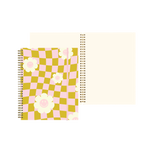 Flower Check Bullet Journal
Let your plans bloom on the dot (grid)! This spiral-bound bullet journal features a wavy mustard-and-pink checkerboard cover with adorably chaotic smiley flowers. Inside, you’ll find creamy dot-grid pages perfect for plotting world domination—or just your grocery list. It’s retro, it’s weird, it’s wildly useful.
