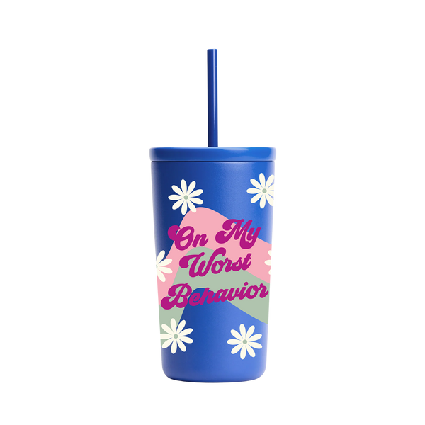 Not here to behave—and definitely not sorry about it. The On My Worst Behavior Cold Cup is your unapologetic partner-in-crime, ready to fuel your sass, sarcasm, and side-eyes with every sip. Wrapped in bold retro graphics, daisy accents, and defiant energy, this electric blue tumbler is made for those who turn heads and stir the pot. Cold drinks? Yes. Good decisions? TBD. Go ahead—hydrate rebelliously.