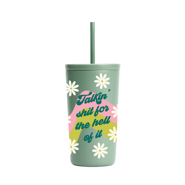 "Talkin' Shit for the Hell of It" Cold Cup
For the loud mouths, eye-rollers, and expert roasters—this one’s for you. The Talkin' Shit for the Hell of It Cold Cup doesn't need a reason and sure as hell doesn't need permission. With cheeky retro flair, daisy doodles, and a pastel palette that totally clashes with your hot takes, this sage green tumbler keeps your drink cold and your comebacks colder. Sip, spill, repeat.