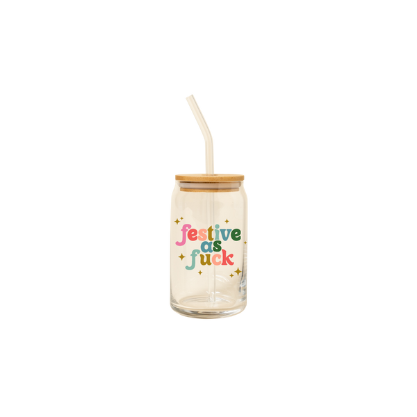 Holiday Can Glass w/Lid + Straw - Talking Out Of Turn