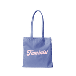 Medium blue canvas tote with light pink Feminist text