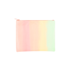 This large pencil pouch is a pastel ombre pattern with a pink zipper. Ombre goes from a peach pink to a light green.