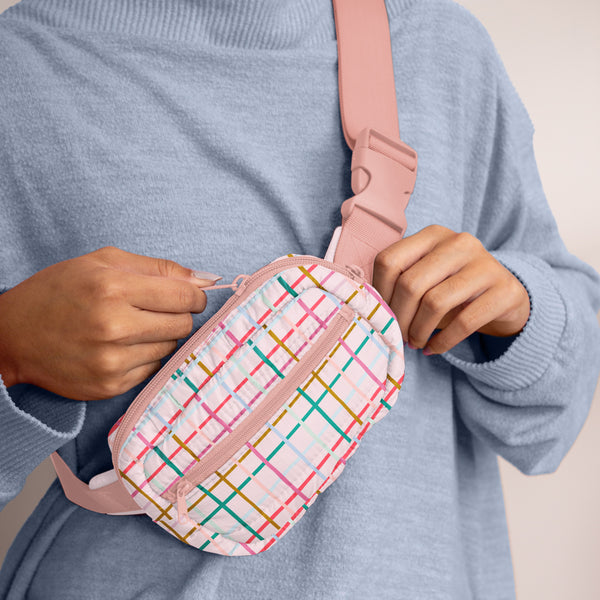 Small Pink and Plaid Hip Back with Peach webbing and hardware