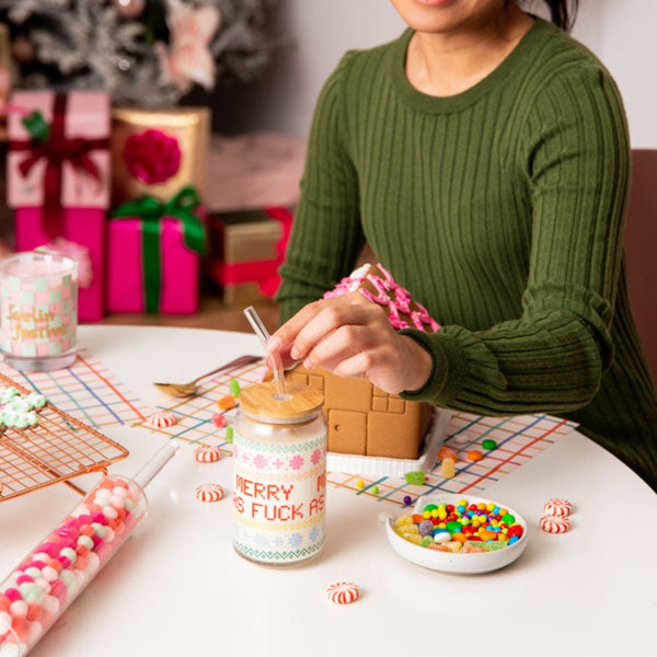 Holiday Can Glass w/Lid + Straw - Talking Out Of Turn