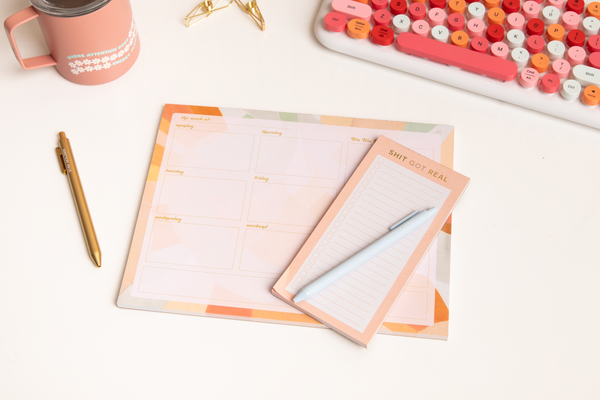 1 extra large desk weekly notepad with 1 extra small notepad and 2 TOOT pens