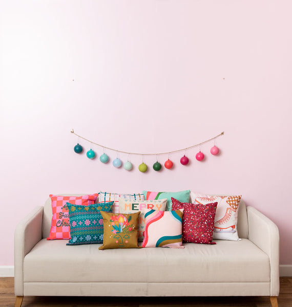Holiday Pillows. Festive text pillows.