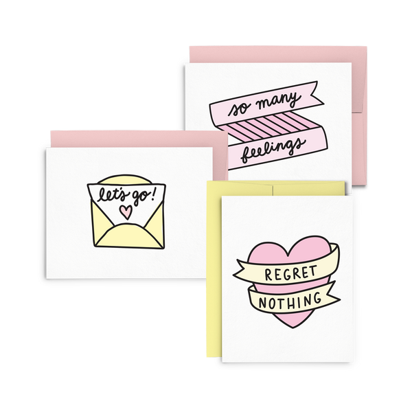 No Regrets Set is a cute stationery set with three sassy and colorful designs.