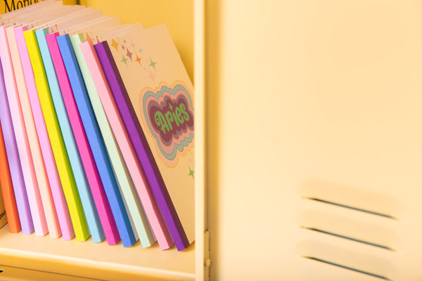 All different astrology notebooks inside a locker