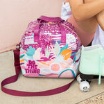 Multicolored Skate bag with terrazzo print and plant designs with the phrase "Do the Thing" printed on the lower left side of the bag.