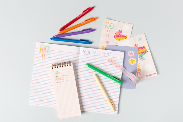 No Worries Jotter Set, Tiny hearts notebook, To-do taskpad, sticker set and washi tape.