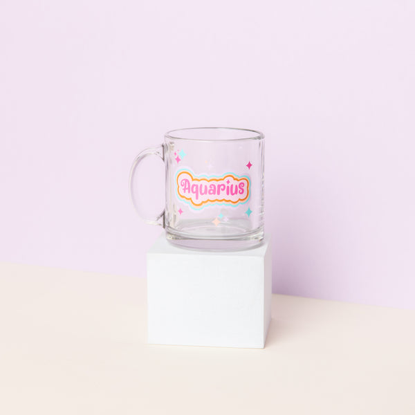 Astrology Clear Glass Mug on pedestal - Aquarius