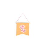 cute hanging wall style pennant on orange background with phrase "Take no shit."