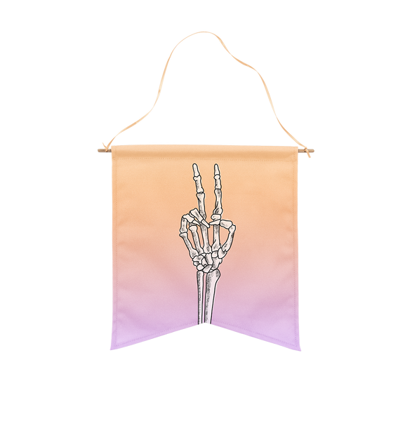 large coral pink ombre canvas wall flower with skeleton peace sign 